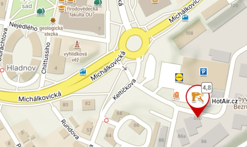 Mapa sídla HotAir