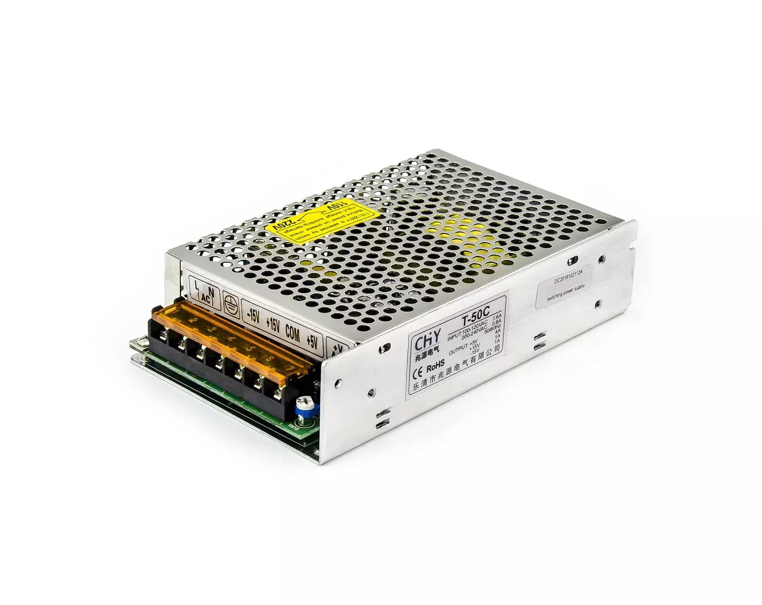 Trojkanálový priemyselný zdroj T-50C 5V 4A, + 15V -15V 1A, 50W