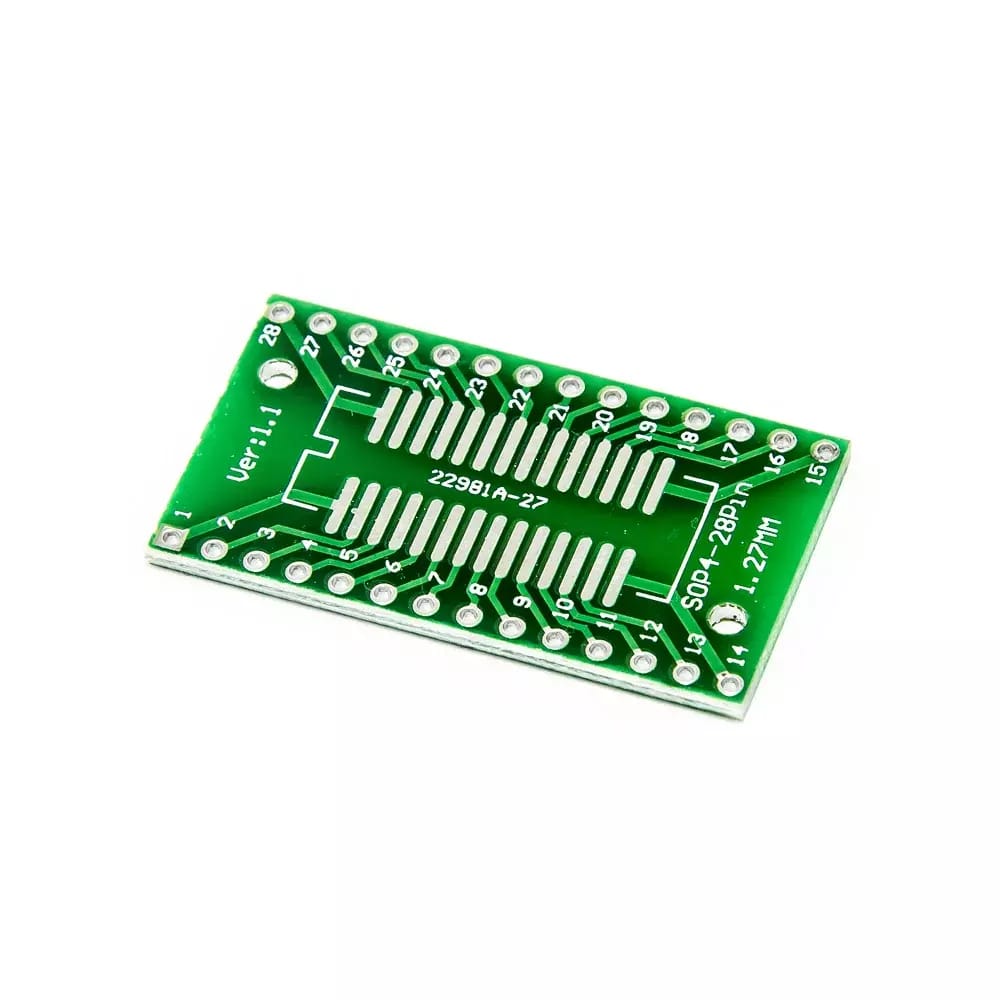 PCB redukcia z SOP4-28 1.27mm, SSOP4-28 0.65mm na DIP 2.54mm – 2