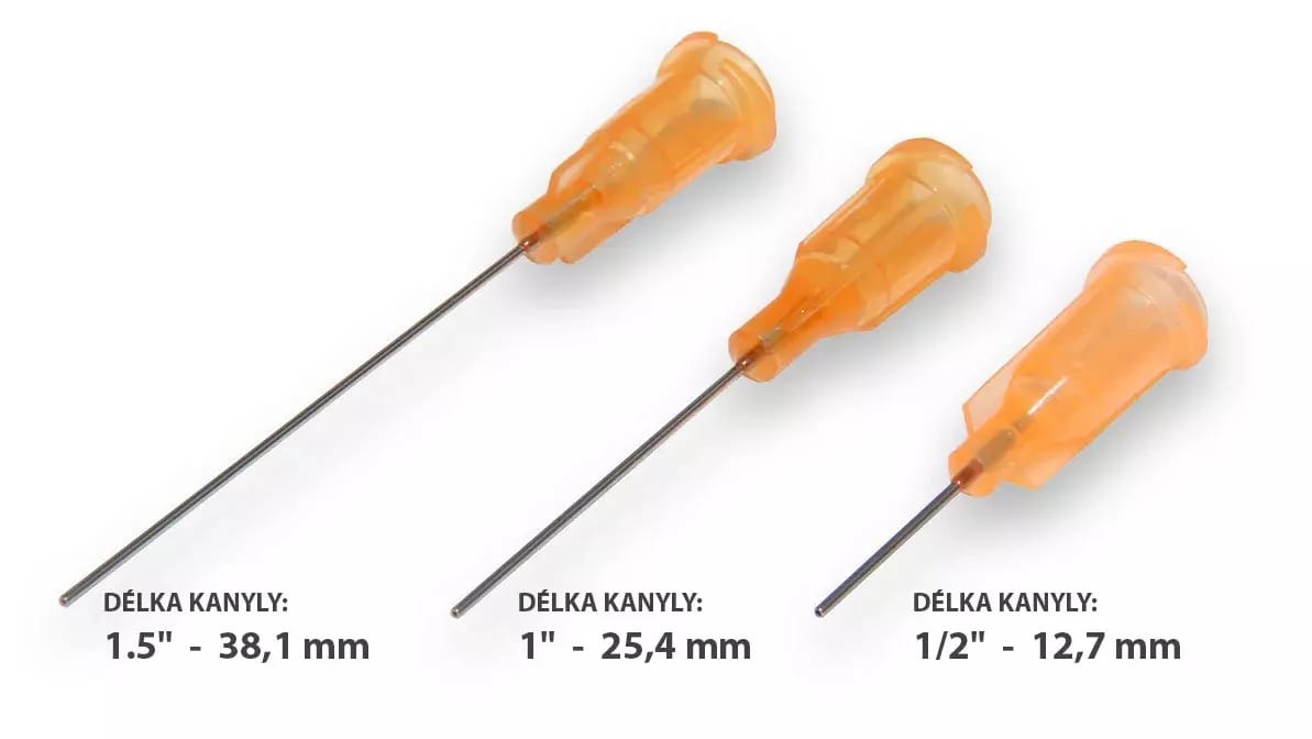 Lepené dávkovacie ihly s nerezovou kanylou 12,7mm oranžovo-žltá 15G 1ks – 2