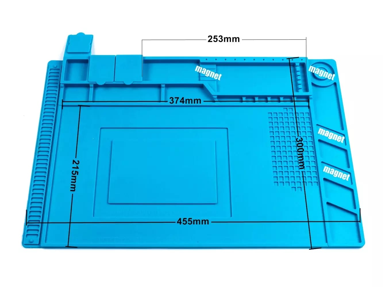 Veľká silikónová podložka 455x300mm s organizérom pre servis a opravy mobilných telefónov, tabletov – 2