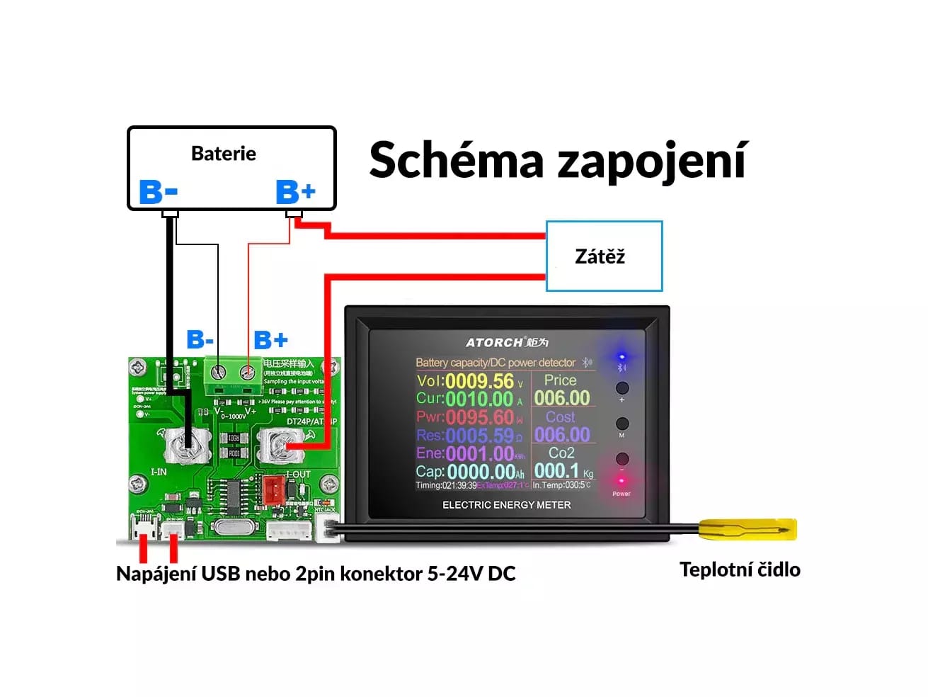 Monitor/tester na meranie kapacity a monitorovanie stavu batérie. DT24 - 100A / 278V DC s Bluetooth – 2