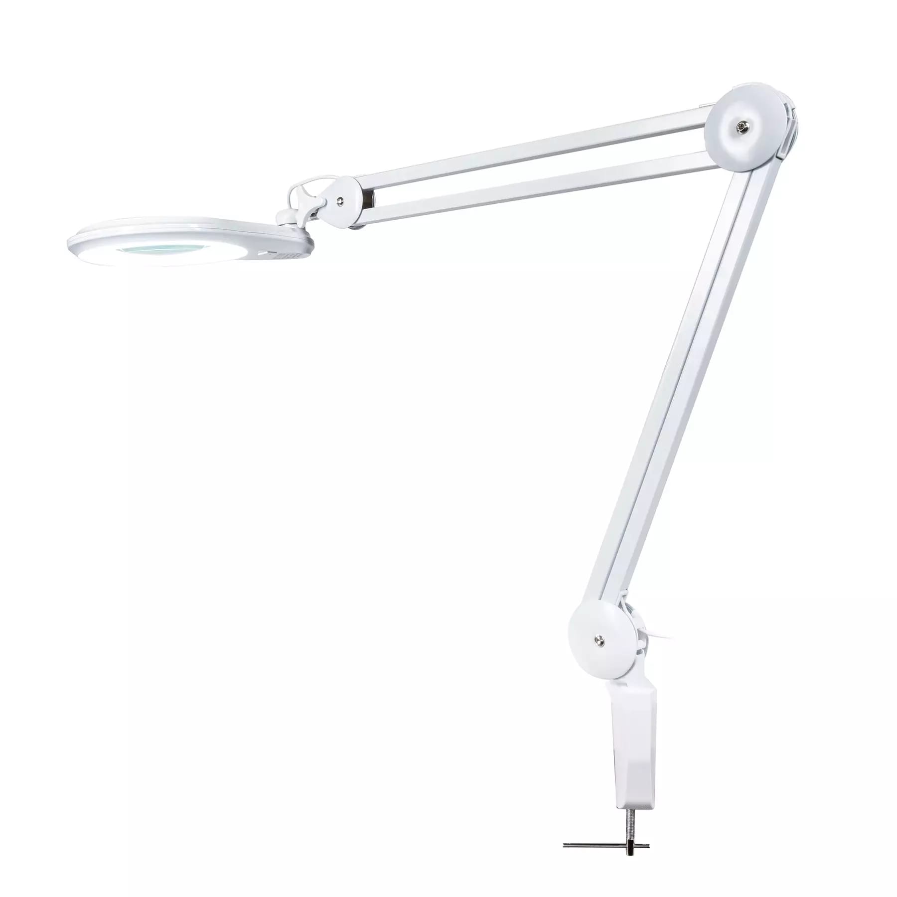 Biela stolová lampa IB-127 so 127 mm zväčšovacím sklom a LED podsvietením