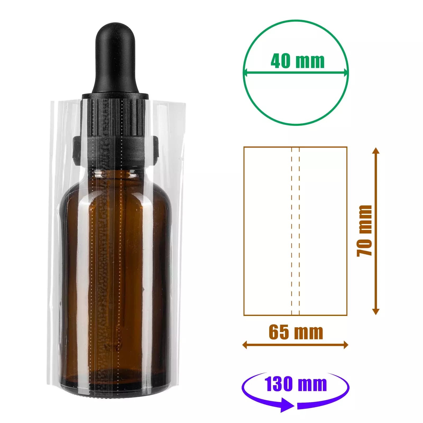 Priehľadná zmršťovacia fólia 70x65 mm s perforáciou na fľaše a obaly s priemerom do 40 mm