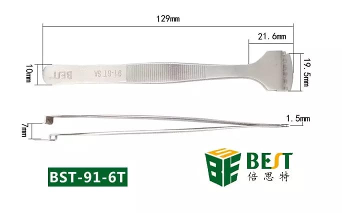 Pinzeta nerezová so zubami na doštičky BEST BST-91-6T – 2