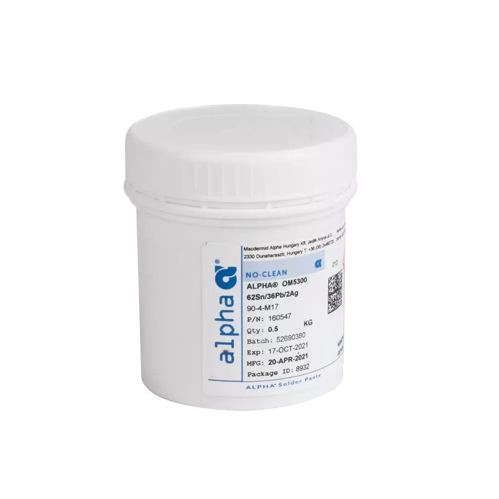 Olovnatý spájkovacia pasta Alpha OM-5300 62Sn / 36Pb / 2Ag 0,5kg