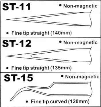 Nerezové antimagnetické pinzety VETUS HRC40° ST-15 – 2